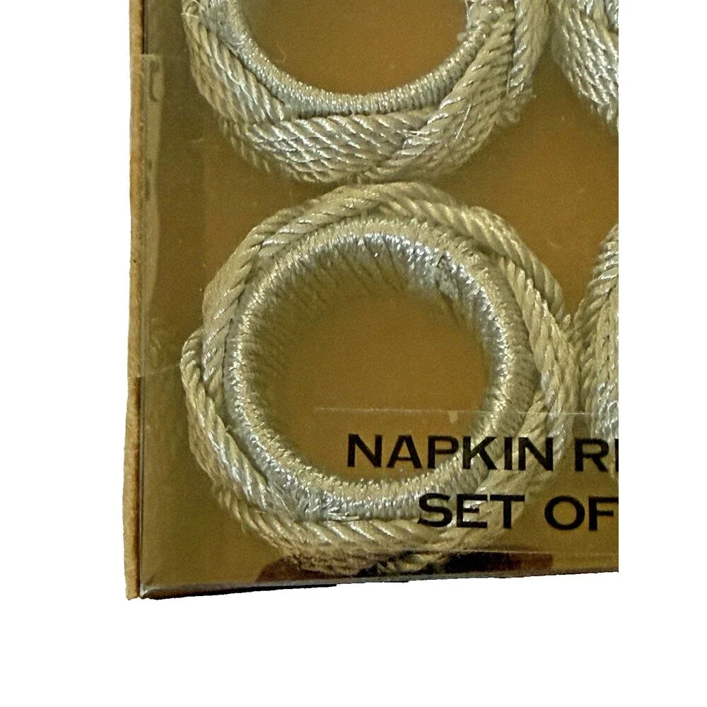 Homewear Napkin Rings Set of 4 Silver Braided Cord Nautical Beach House Summer
